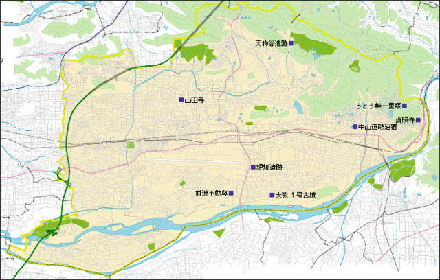 史跡・古墳・神社仏閣周辺の地図