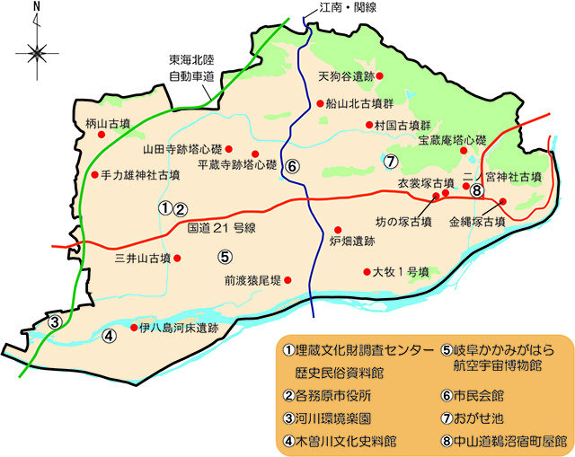 遺跡と古墳の分布図