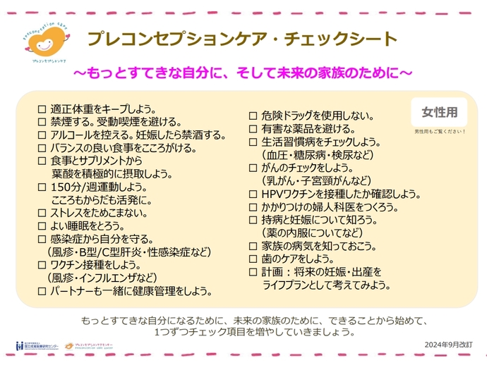 プレコン・チェックシート（女性用）