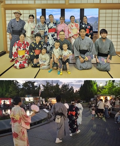 浴衣を着て盆踊りを楽しむ参加者