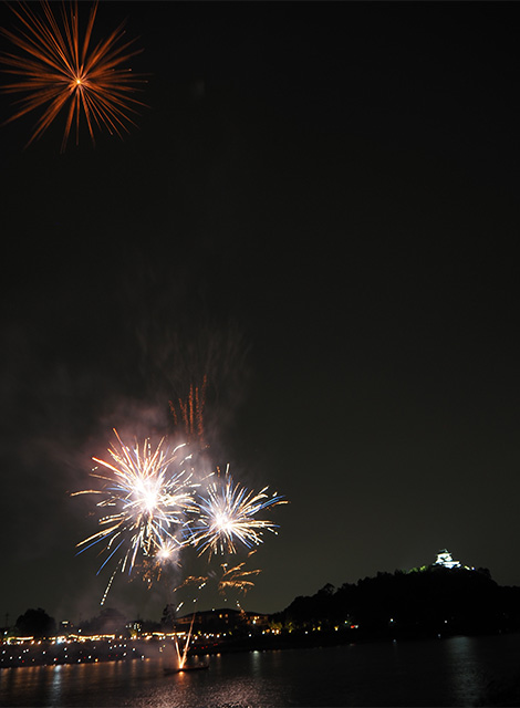 日本ライン夏まつりロングラン花火の写真