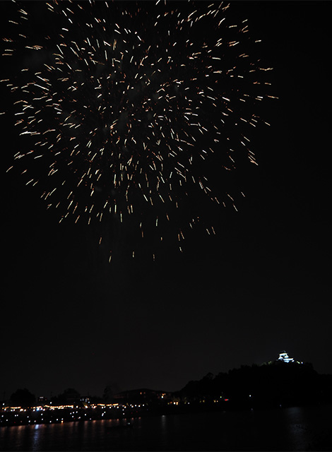 日本ライン夏まつりロングラン花火の写真