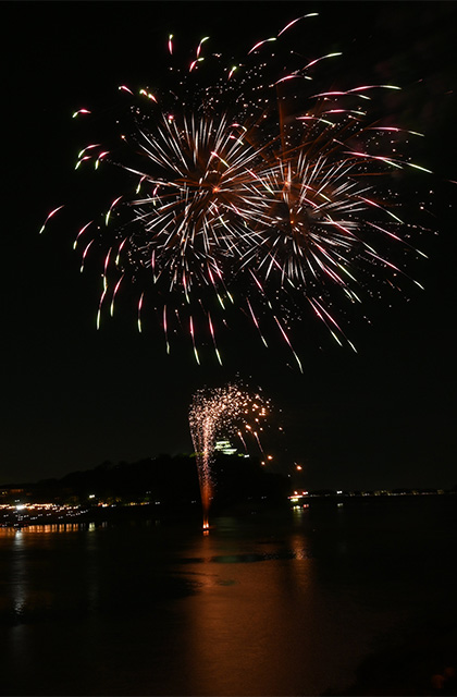 日本ライン夏まつりロングラン花火の写真