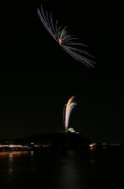日本ライン夏まつりロングラン花火の写真