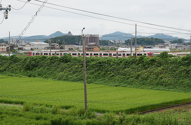 皆楽座と坊の塚古墳、鵜沼羽場町の情緒ある町並みの写真
